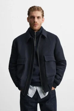 ZARA Vestuário De Inverno|Blusões^CASACO COM LÃ Azul-marinho