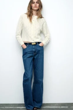 ZARA Cardigan / Camisolas|Malha^CASACO COM ONDAS E LÃ Cru