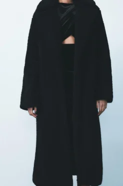 ZARA Winter Layersnew|Sobretudos / Anoraques^CASACO COMPRIDO COM EFEITO DE PELO ENCARACOLADO Preto
