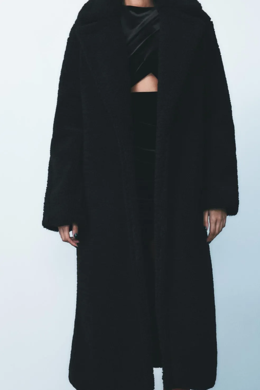 ZARA Winter Layersnew|Sobretudos / Anoraques^CASACO COMPRIDO COM EFEITO DE PELO ENCARACOLADO Preto