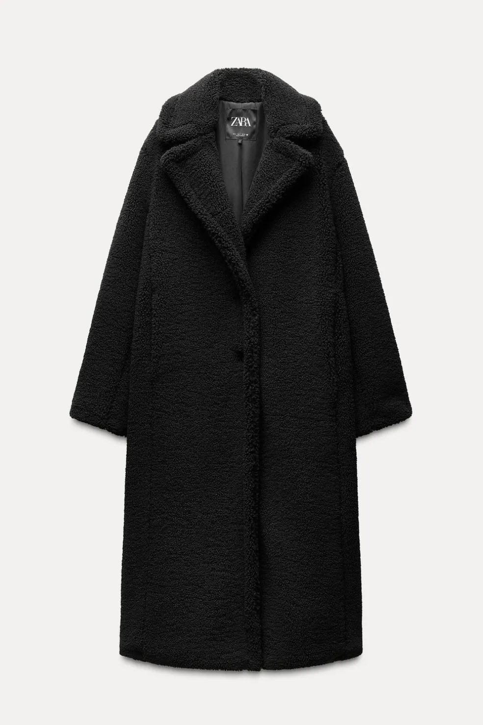 ZARA Winter Layersnew|Sobretudos / Anoraques^CASACO COMPRIDO COM EFEITO DE PELO ENCARACOLADO Preto