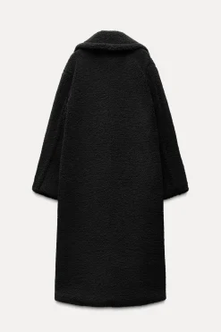 ZARA Winter Layersnew|Sobretudos / Anoraques^CASACO COMPRIDO COM EFEITO DE PELO ENCARACOLADO Preto