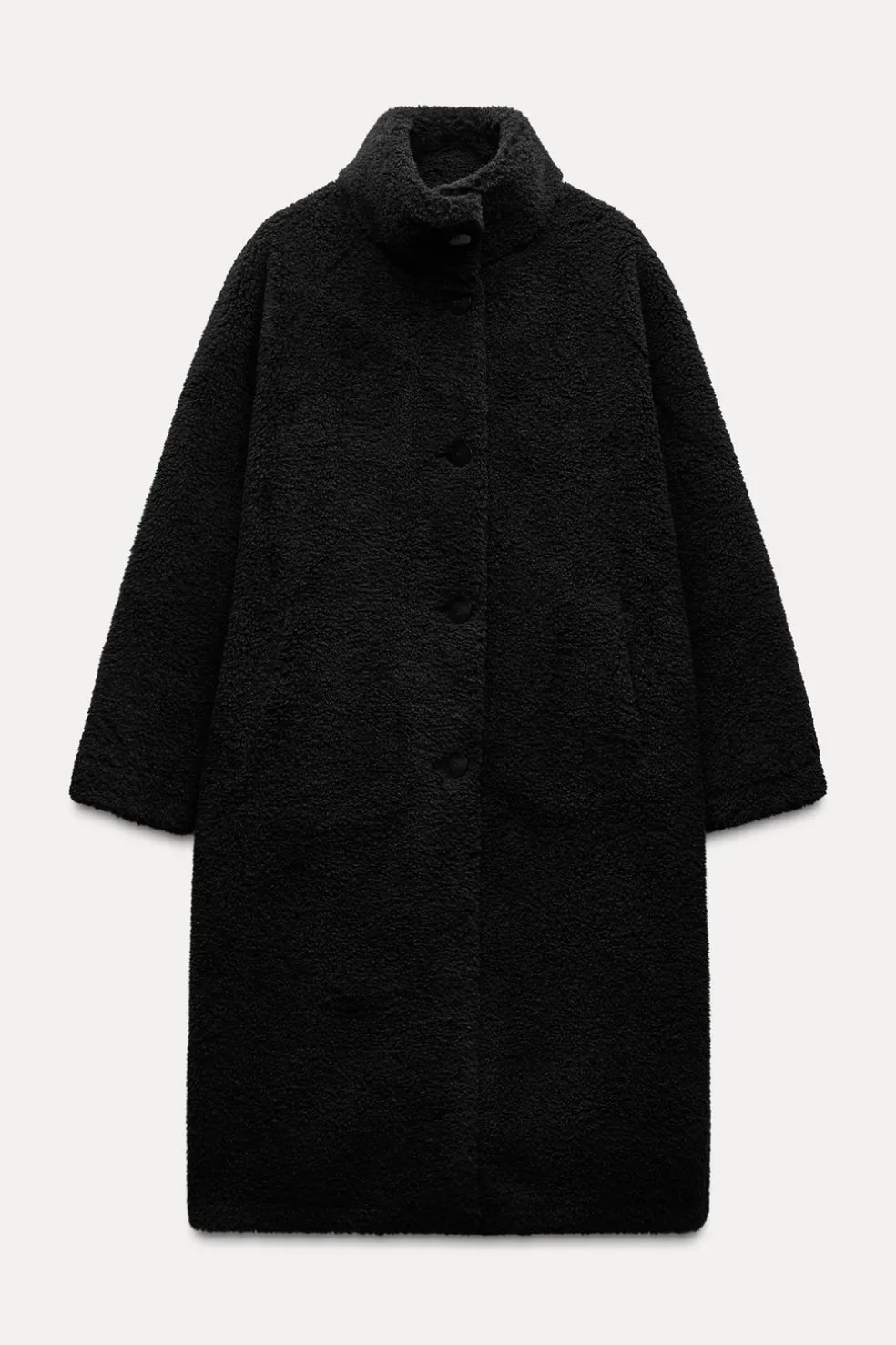 ZARA Winter Layersnew|Sobretudos / Anoraques^CASACO COMPRIDO COM EFEITO DE PELO ENCARACOLADO Preto