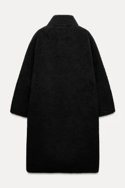 ZARA Winter Layersnew|Sobretudos / Anoraques^CASACO COMPRIDO COM EFEITO DE PELO ENCARACOLADO Preto