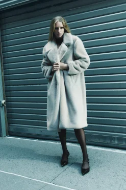 ZARA Winter Layersnew|Sobretudos / Anoraques^CASACO COMPRIDO COM EFEITO DE PELO SINTÉTICO Cinzento