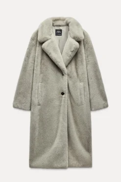 ZARA Winter Layersnew|Sobretudos / Anoraques^CASACO COMPRIDO COM EFEITO DE PELO SINTÉTICO Cinzento