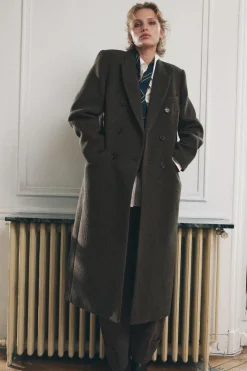 ZARA Sobretudos / Anoraques^CASACO COMPRIDO COM LÃ ZW COLLECTION Musgo