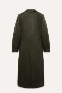 ZARA Sobretudos / Anoraques^CASACO COMPRIDO COM LÃ ZW COLLECTION Musgo