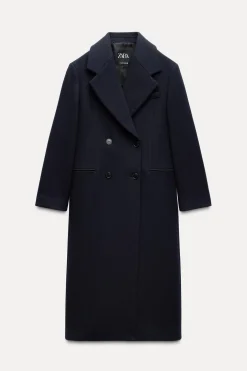 ZARA Sobretudos / Anoraques^CASACO CRUZADO COM MISTURA DE LÃ ZW COLLECTION Azul-marinho