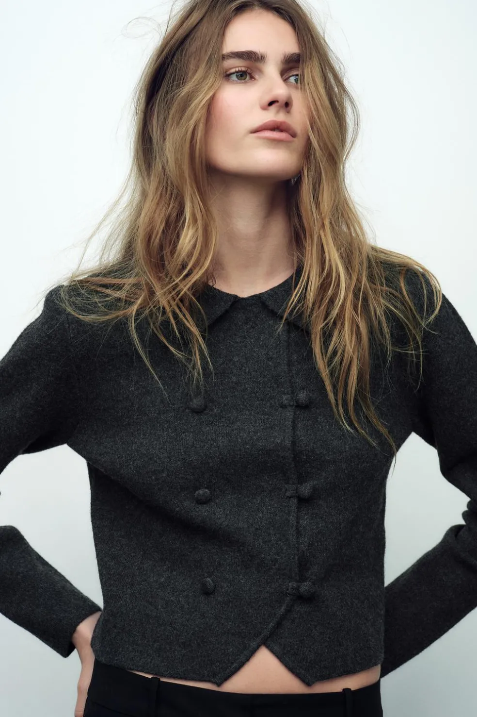 ZARA Cardigan / Camisolas|Malha^CASACO CRUZADO DE MALHA Cinzento