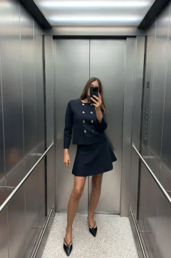 ZARA Cardigan / Camisolas|Malha^CASACO CRUZADO DE MALHA LISA Azul-marinho