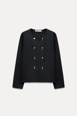 ZARA Cardigan / Camisolas|Malha^CASACO CRUZADO DE MALHA LISA Azul-marinho