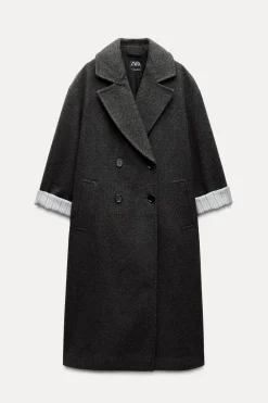 ZARA Winter Layersnew|Sobretudos / Anoraques^CASACO CRUZADO OVERSIZE Cinzento
