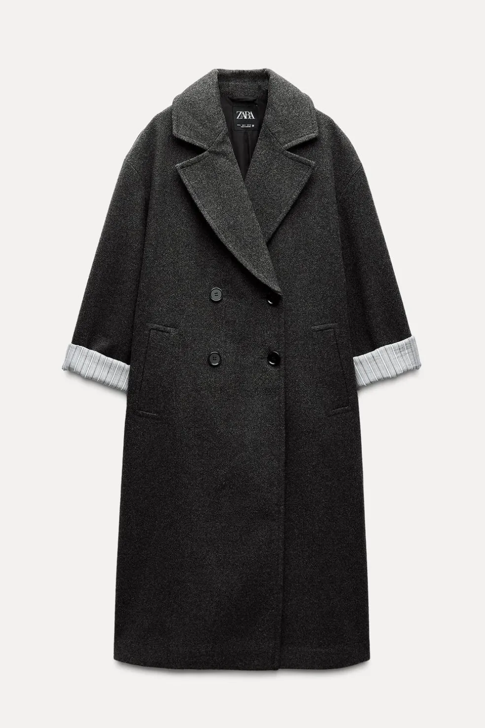 ZARA Winter Layersnew|Sobretudos / Anoraques^CASACO CRUZADO OVERSIZE Cinzento