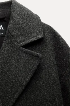 ZARA Winter Layersnew|Sobretudos / Anoraques^CASACO CRUZADO OVERSIZE Cinzento