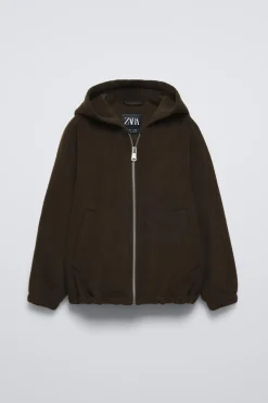 CASACO CURTO CAPUZ COM LÃ-ZARA Store