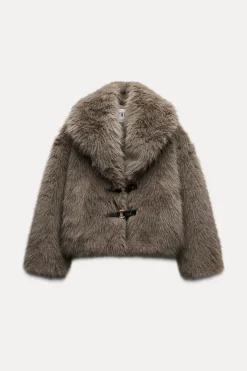 ZARA Sobretudos / Anoraques^CASACO CURTO COM EFEITO DE PELO SINTÉTICO Castanho / Toupeira