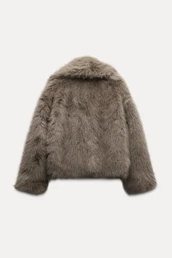ZARA Sobretudos / Anoraques^CASACO CURTO COM EFEITO DE PELO SINTÉTICO Castanho / Toupeira