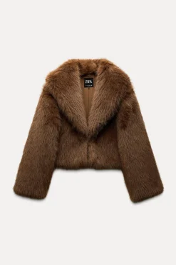ZARA Sobretudos / Anoraques^CASACO CURTO COM EFEITO DE PELO Castanho