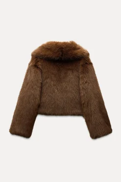 ZARA Sobretudos / Anoraques^CASACO CURTO COM EFEITO DE PELO Castanho