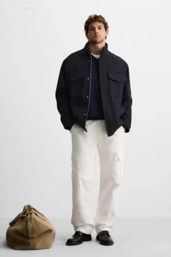 ZARA Vestuário De Inverno|Blusões^CASACO CURTO COM LÃ Azul-marinho