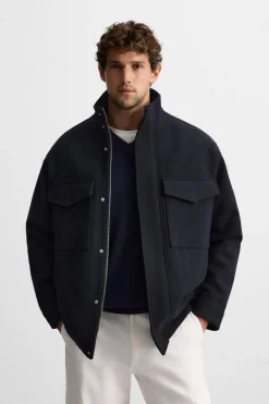 ZARA Vestuário De Inverno|Blusões^CASACO CURTO COM LÃ Azul-marinho