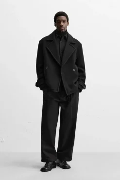 ZARA Blusões|Sobretudos / Gabardinas^CASACO CURTO COM LÃ Preto