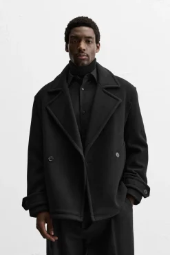 ZARA Blusões|Sobretudos / Gabardinas^CASACO CURTO COM LÃ Preto