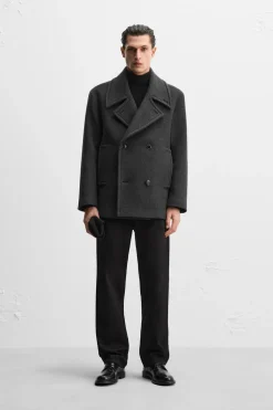 ZARA Vestuário De Inverno|Sobretudos / Gabardinas^CASACO CURTO DE MISTURA DE LÃ MANTECO Cinzento