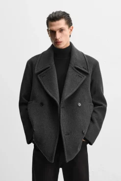 ZARA Vestuário De Inverno|Sobretudos / Gabardinas^CASACO CURTO DE MISTURA DE LÃ MANTECO Cinzento