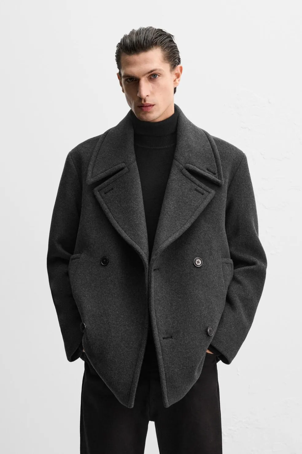 ZARA Vestuário De Inverno|Sobretudos / Gabardinas^CASACO CURTO DE MISTURA DE LÃ MANTECO Cinzento