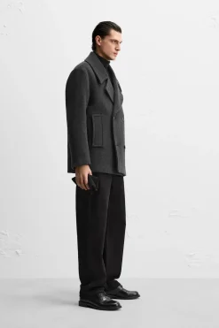 ZARA Vestuário De Inverno|Sobretudos / Gabardinas^CASACO CURTO DE MISTURA DE LÃ MANTECO Cinzento