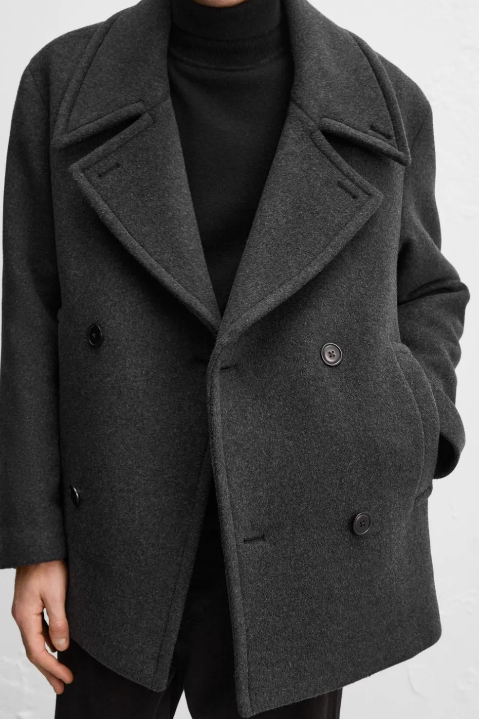 ZARA Vestuário De Inverno|Sobretudos / Gabardinas^CASACO CURTO DE MISTURA DE LÃ MANTECO Cinzento