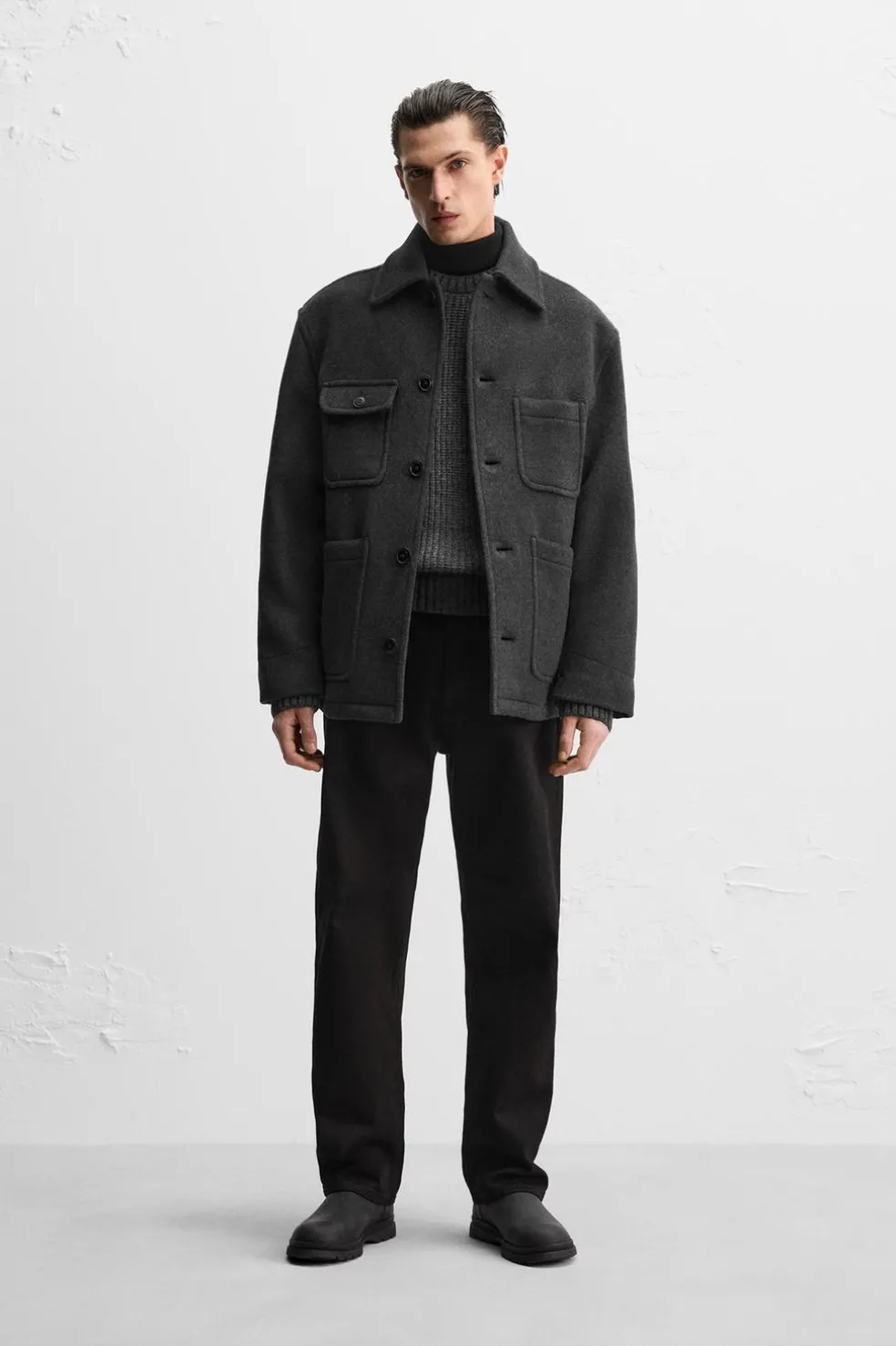 ZARA Vestuário De Inverno|Blusões^CASACO CURTO DE MISTURA DE LÃ MANTECO Cinzento