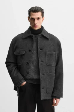 ZARA Vestuário De Inverno|Blusões^CASACO CURTO DE MISTURA DE LÃ MANTECO Cinzento
