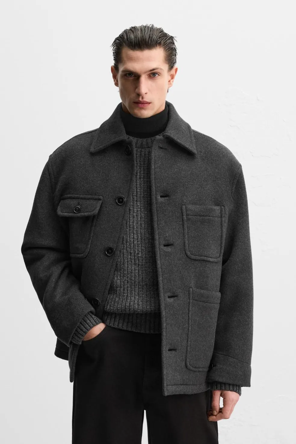 ZARA Vestuário De Inverno|Blusões^CASACO CURTO DE MISTURA DE LÃ MANTECO Cinzento
