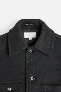 ZARA Vestuário De Inverno|Blusões^CASACO CURTO DE MISTURA DE LÃ MANTECO Cinzento