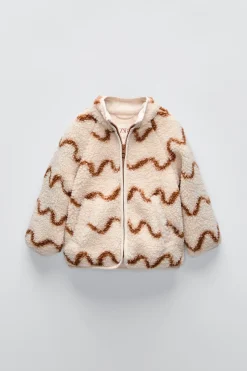CASACO DE EFEITO DE PELO ENCARACOLADO COM ESTAMPADO-ZARA Sale