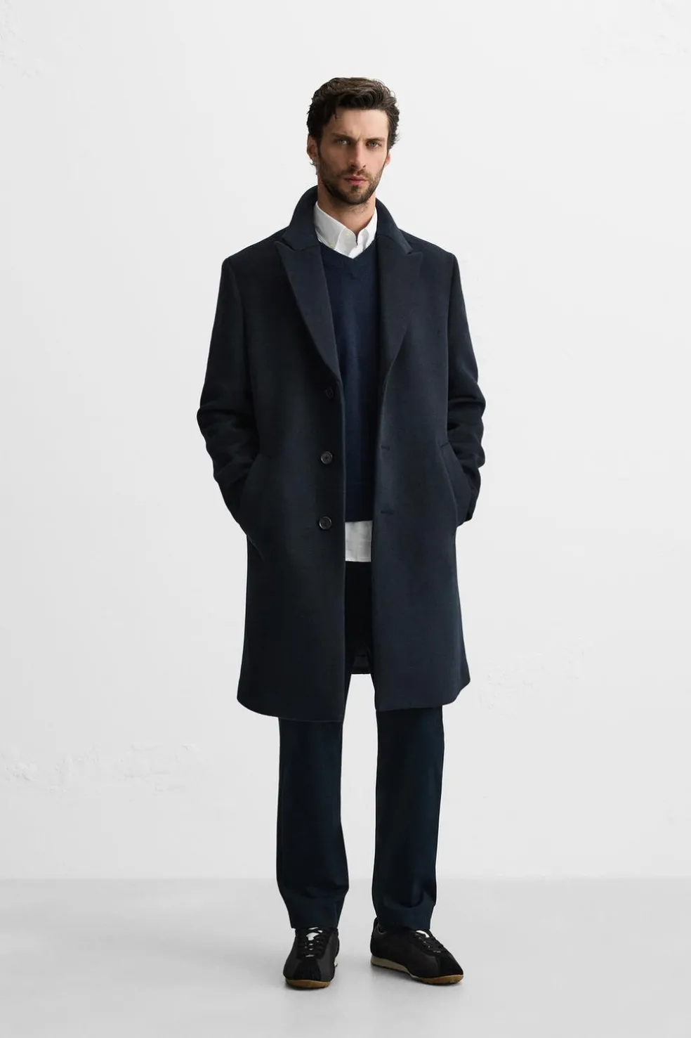 ZARA Vestuário De Inverno|Sobretudos / Gabardinas^CASACO DE FAZENDA COM LÃ Azul-marinho