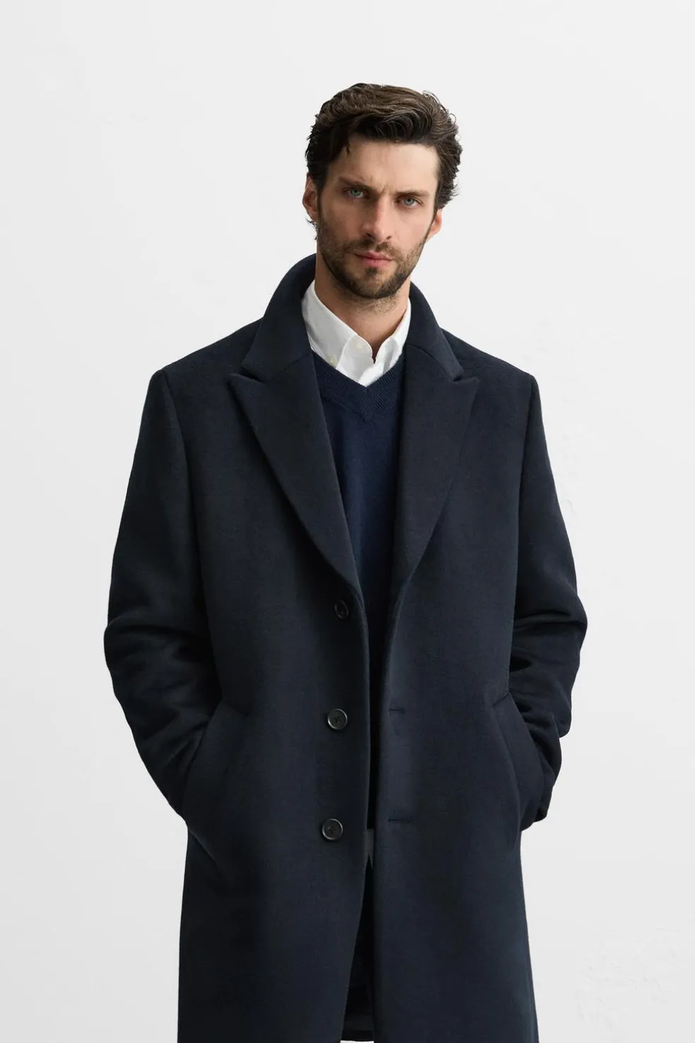 ZARA Vestuário De Inverno|Sobretudos / Gabardinas^CASACO DE FAZENDA COM LÃ Azul-marinho