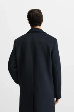 ZARA Vestuário De Inverno|Sobretudos / Gabardinas^CASACO DE FAZENDA COM LÃ Azul-marinho