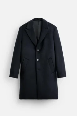 ZARA Vestuário De Inverno|Sobretudos / Gabardinas^CASACO DE FAZENDA COM LÃ Azul-marinho