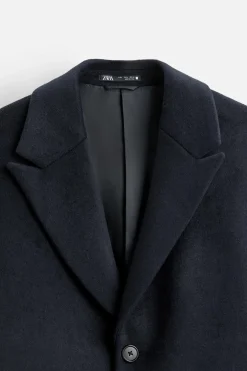 ZARA Vestuário De Inverno|Sobretudos / Gabardinas^CASACO DE FAZENDA COM LÃ Azul-marinho