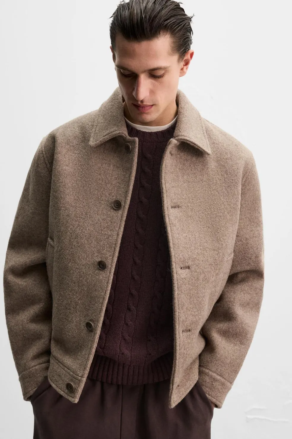 ZARA Vestuário De Inverno|Blusões^CASACO DE LÃ Cinzento-toupeira
