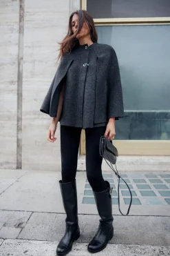 ZARA Sobretudos / Anoraques|Blusões^CASACO DE MALHA COM CAPA Cinzento