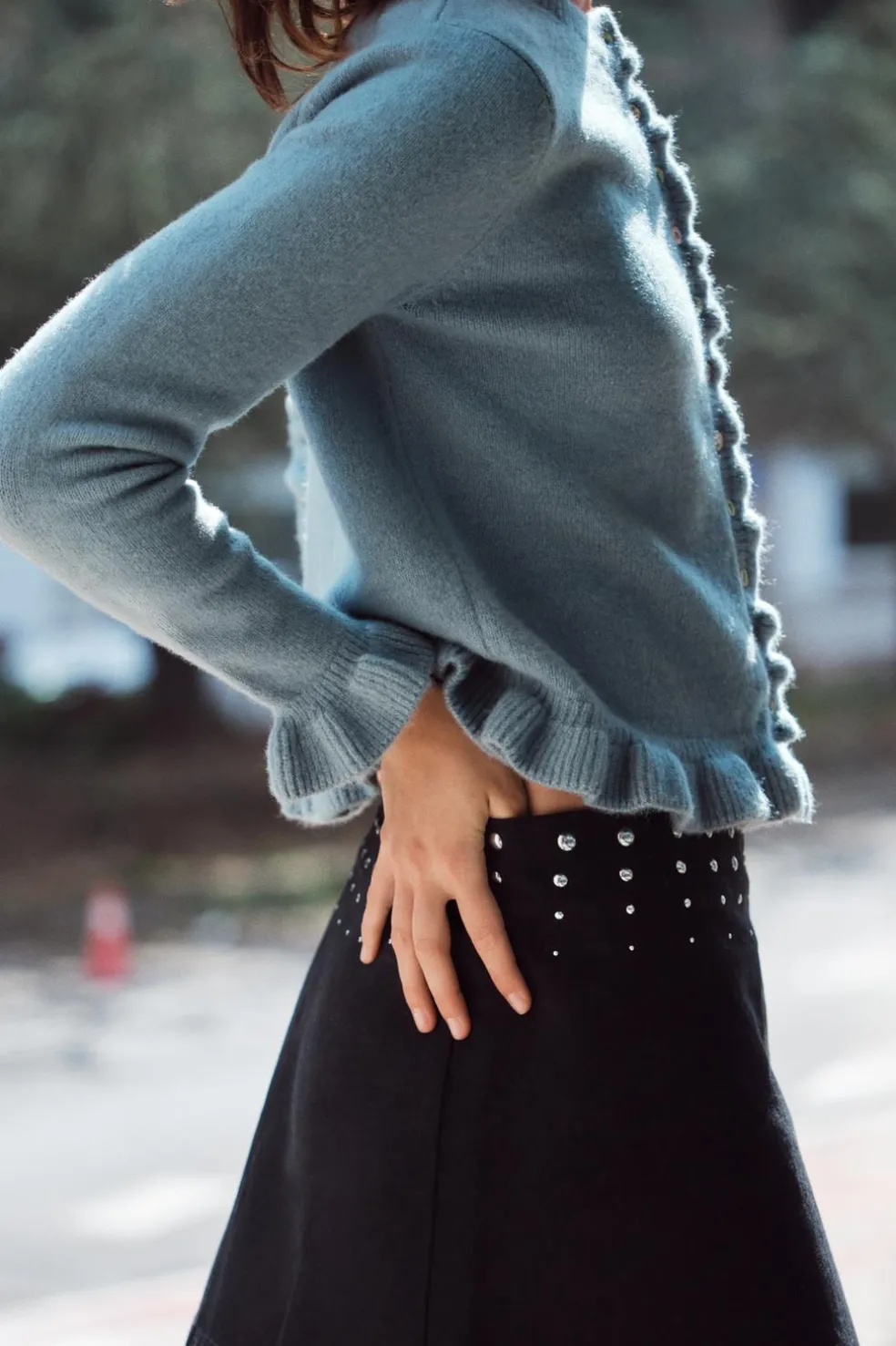 ZARA Tops / Bodies^CASACO DE MALHA COM FOLHOS Azul / Cinzento