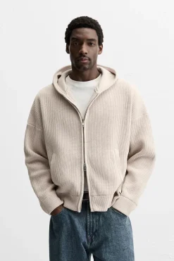 ZARA Camisola / Casacos|Sweatshirts^CASACO DE MALHA COM TEXTURA ESTRUTURADA Bege-claro