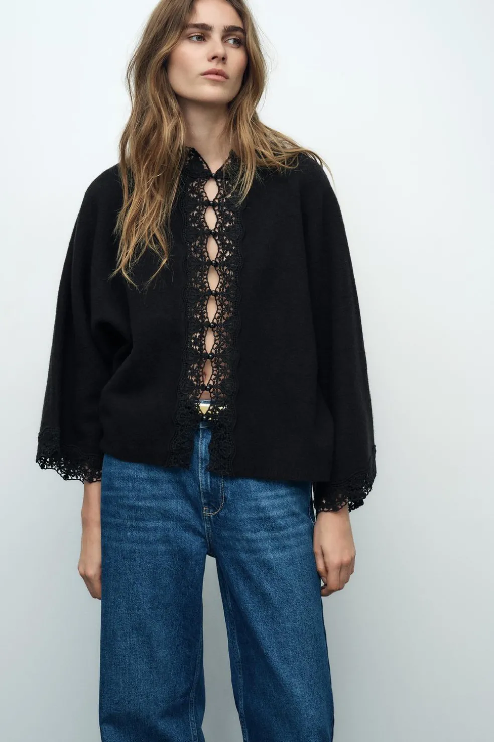ZARA Cardigan / Camisolas|Malha^CASACO DE MALHA MANGA LARGA Preto