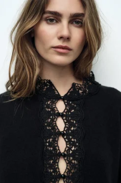 ZARA Cardigan / Camisolas|Malha^CASACO DE MALHA MANGA LARGA Preto