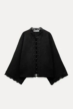 ZARA Cardigan / Camisolas|Malha^CASACO DE MALHA MANGA LARGA Preto